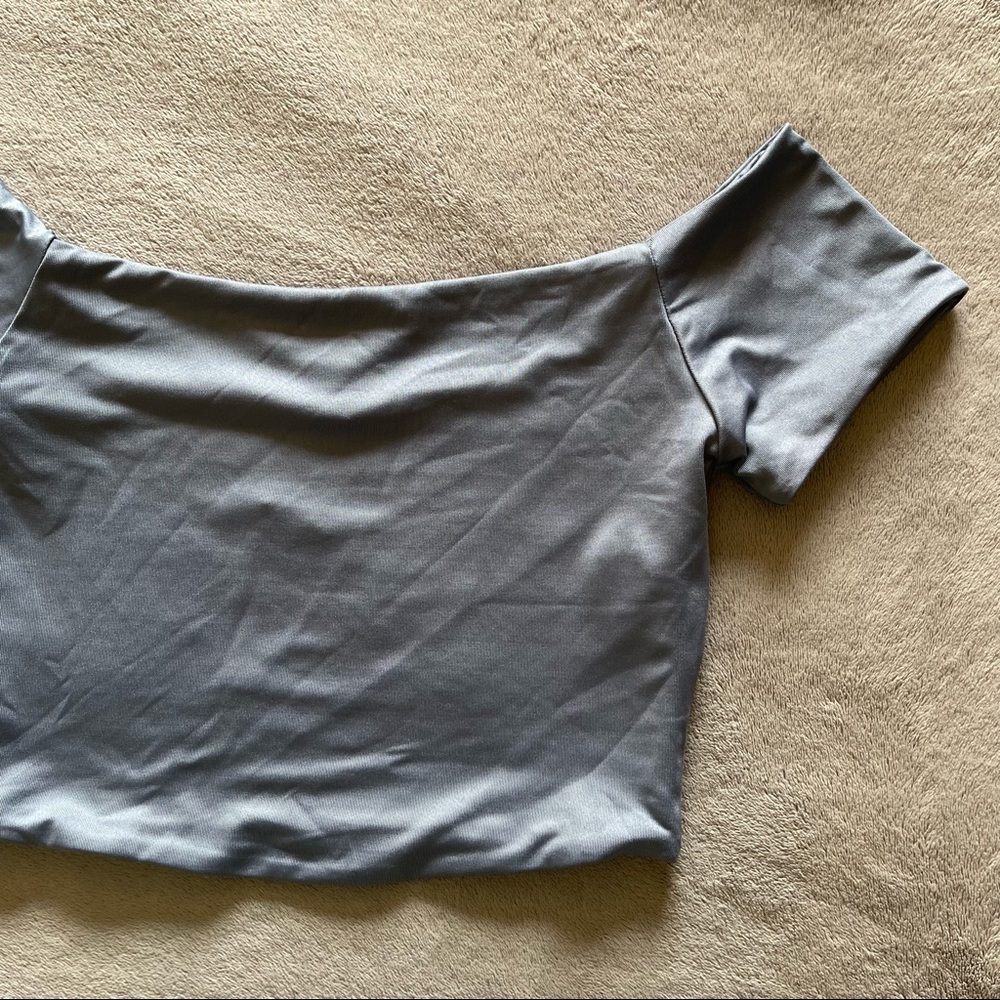 Gray Off the Shoulder Crop Top - Picture 11 of 14